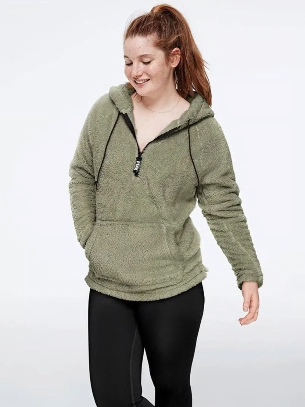Pink Victoria secret Teddy half zip hoodie